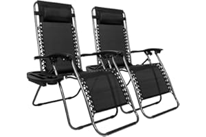 COSMO BUY Zero Gravity Chair | Set of 2 | Heavy Duty | Outdoor & Garden Sunloungers | Reclining & Folding Chair with Cup Holder and Headrest Pillow Deck Chairs Ideal for Pool Beach & Garden Terrace