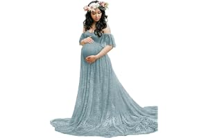 Nogkdyc Mammaklänningar moderskapsklänning spets svans kortärmad klänning lång klänning moderskap fotografi klänning moderskap fotografi elegant klänning