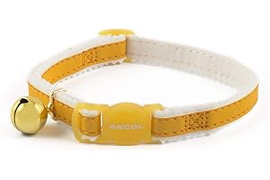 Ancol Reflective Safety Buckle Cat Collar in Yellow - Comfortable Pet Accessory with Warning Bell - Kitten Training Walking Neckband