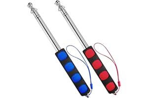 LAHVIUU Teleskopowy maszt flagowy, 2 szt., 1,2 m, ręczny maszt ze stali nierdzewnej, teleskopowy, wysuwany kij flagowy ze smyczą, dla nauczyciela, klasy, przewodnika, baner (czerwony, niebieski)