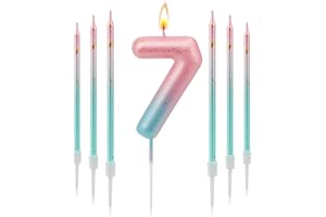 TAIXING Geburtstagskerzen Zahlen 7, 3D Farbverlaufs Kerzen Geburtstag, Geburtstagskerzen Kinder Rosa Blauer Farbverlauf, Zahlenkerze für Kinder Jungen Mädchen Geburtstags Jubiläum, Kerze 7
