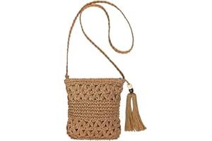 RUGUOA Sommer Stroh Umhängetasche Damen Crossbody Strand Tasche Retro Strandtasche mit Quaste Schultertasche Casual Handytasche Gewebte Schulterbeutel Böhmische für Reisen Freizeit Urlaub,Beige