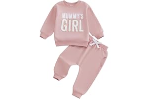 Bufarromio Toddler Baby Girls 2Pcs Outfits Mummy’s Girl Letter Embroidery Long Sleeve Sweatshirt Elastic Waist Long Sweatpants Clothes Set