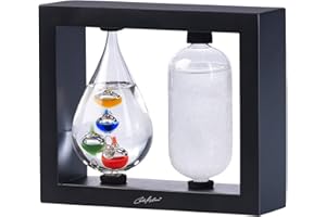 Thermomètre de Galilée et baromètre de Fitzroy avec cadre en bois [Carlo Milano]