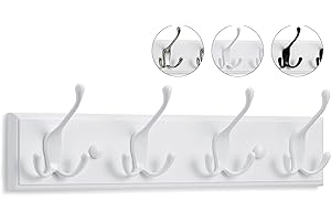LARHN White Coat Hooks - Wall Mounted Coat Rack - 4 Triple White Coat Hooks for Wall - 42 cm - All Fixings Included for Quick & Easy Installation