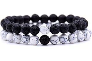 Andy & C Pulsera Hombre 2 Piezas con Piedras Naturales Pulsera Caja de Regalo Novio Mujer Chakra con Piedras Naturales Reales Joyas de Yoga Tibetana