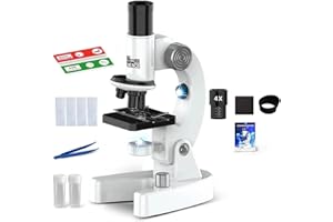 NMM Microscopio Educativo para Niños con Zoom hasta 4800X, Iluminación de Doble Luz, Material ABS, Color Blanco