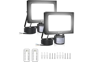 CLY 2 Pack Security Lights Outdoor with Motion Sensor, 15W 1200LM LED Floodlight with Remote Control IP66 Waterproof PIR Sensor Lights 6500K LED Outdoor Lights for Garden, Backyard, Garage, Doorways