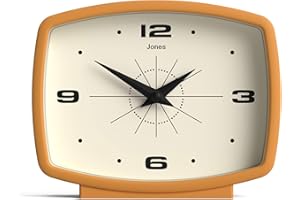 JONES CLOCKS® Film Reloj de Escritorio | Diseño Retro Rectangular | Amarillo Mostaza | Estilo Vintage con Acabado Moderno para estantería, Mesa, repisa o mesita de Noche