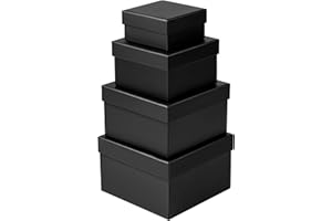 Winter Shore Juego Cajas Regalo Negras (Pack de 4) - 4 Tamaños Surtidos de Cajas para Regalos Pequeñas y Grandes, Flores, Bodas, San Valentín, Navidad, Cumpleaños - Cartón Mate Grueso y Resistente