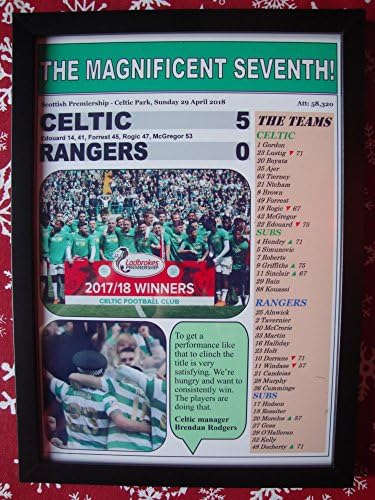 Sports Prints UK Celtic 5 Rangers 0-2018 - Celtic champions - framed print