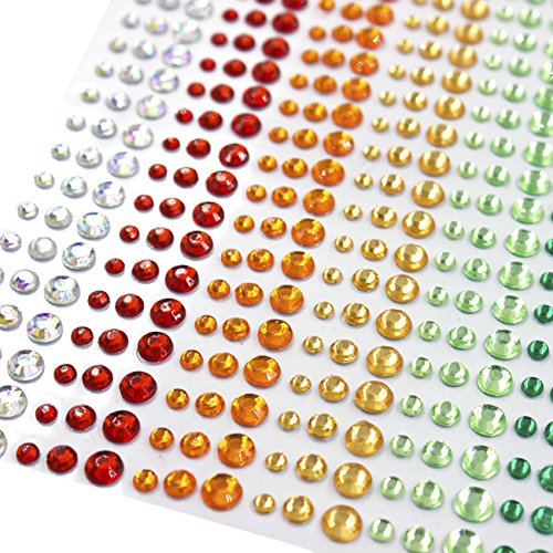 IZOKEE 15 Farbe 3 Größe Strass Aufkleber Acryl Schmucksteine, 900 Stück 3mm 4mm 5mm Strasssteine Selbstklebend Sticker für DIY, Scrapbooking, Basteln, Nagel - 4