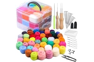 luokefe Needle Felting Kit, 48 Colours Wool Roving, Felting Starter Kit with Needles, Basic Tools and Accessories for DIY Felt HandCrafts Wool Fibre Hand Spinning for Beginners