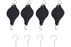 Coolty 4pcs Poulies de Plantes Réglables et Rétractables Crochet Suspension Escamotable pour paniers Suspendus et mangeoire à Oiseaux avec 4 Crochets de Plafond Blancs