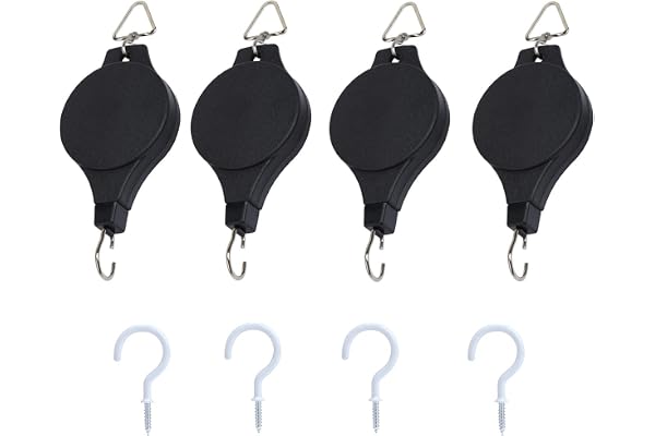 Coolty 4pcs Poulies de Plantes Réglables et Rétractables Crochet Suspension Escamotable pour paniers Suspendus et mangeoire à Oiseaux avec 4 Crochets de Plafond Blancs