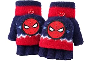FEIFEI'S BOW Guantes de invierno con solapa sin dedos, guantes cálidos de punto de Elsa Spiderman,guantes de medio dedo con cubierta convertible para niños y niñas, Spiderman 2