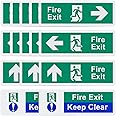 DODUOS 15Pcs Fire Exit Sign, 30 X 10cm Fire Exit Keep Clear Sign, Self Adhesive Emergency Exit Signs, Safety Fire Exit Arrow Signage, Fire Action Point - Sign, Right, Left, Up Arrow