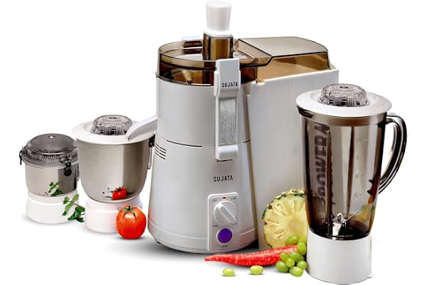 Sujata Powermatic Maxima Juicer Mixer Grinder 900 Watts Double Ball Bearing Motor 22000 RPM Non-Stop 90 Mins Running 3 Jars including 1750ml Blender, 1000ml Grinder, 500ml Chutney Jar (White)
