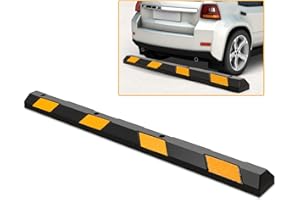 HOMFME Rubber Kerb Set of 1/2, 54/182cm Heavy Duty Parking Curbs with Yellow Reflective Strips, Parking Guide Block Wheel Stoppers for Car, Truck, RV, Trailer (1 Pack,182x15x10cm)