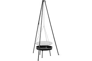 SOUK ONE Barbecue suspendu sur trépied avec chaîne, 150 cm de haut, avec grille de cuisson de 46 cm, brasero de 50 cm, barbecue au charbon de bois