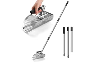 Inoamity Detector de Metales Pala de Arena de Acero Inoxidable - Pala Tamiz Playa con Mango Desmontable, Anti-Oxidación Pala de Playa para Detección Submarina, Juego de Arena para Niños