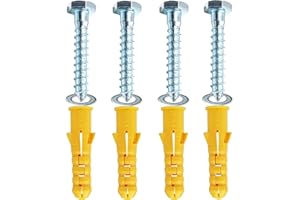 YICEN M10x50mm Heavy Duty Masonry Brick Wall Fixing Plug + Coach Bolt Screw Zinc Plated and Washer,Strong Nylon Wall Plug Steel Bolt KIt for Tv Bracket Aerial Mast Sky Dishes Shelves Mounting (4)