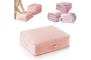 FUNTERY Ultra Space Saving Self-Compressing Organiser, Latest Compressing Bag, Movable Organiser Bags for Duvets, Self-Compressing Organiser for Duvets, Clothes, Blankets (Pink)