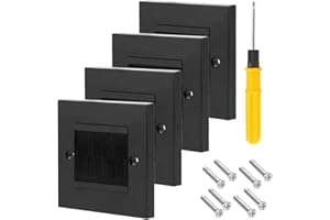 Acmerota Placa de pared con cepillo 86, placa frontal de cepillo de una sola banda para enchufes y cables ordenados, paso de cables, placa de pared negra con cepillo negro, 4 piezas