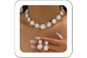 Calkkrer Elegante set di gioielli da sposa in argento, collana e orecchini con strass, gioielli da sposa formali, set di gioielli da donna, gioielli da sposa con strass, set di gioielli in argento