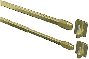 Flairdeco Vitragestangen mit Klebehaken, Scheibenstangen oval, Metall-Kunststoff, Messing, ausziehbar 80-140 cm, 2 Stück