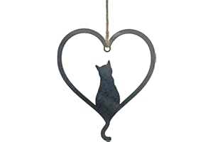 IMAGE INDUSTRY Cat Silhouette Steel Heart - Steel Sculpture - Hanging Ornament - Pet Memorial - Cat Memorial
