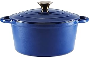 Barbary & Oak BO800251BLU Round Cast Iron Casserole Pan with Durable Enamel Interior, 24cm, Limoges Blue