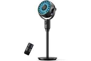 JYMIPA Standing Fan for Bedroom, 79ft Airflow Whisper Quiet Pedestal Fans with 3 Modes, 8 Speeds, 90° Oscillation Air Circulator with Remote, Timer, 24-42" Adjustable Height Desk Fan for Home Office