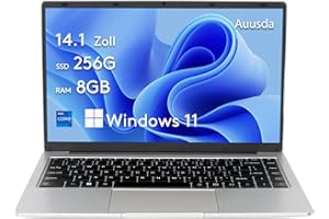 Auusda Laptop 8GB DDR4 256GB SSD Win 11Pro Intel Celeron J4105 PC (Up to 2.8Ghz), 14.1 Inch Notebook with Mini HDMI, USB-Ax2, Micro SD Card Slot, Camera, Windows 11 Pro, 3TB Storage Upgrades