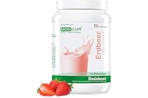 BCM Basiskost Erdbeer - Diät Shake - Das Original - 24 Portionen (500 g) - Modicur (Eiweiss – Protein - Low Carb Formula Diät zum Abnehmen – Mahlzeitenersatz)