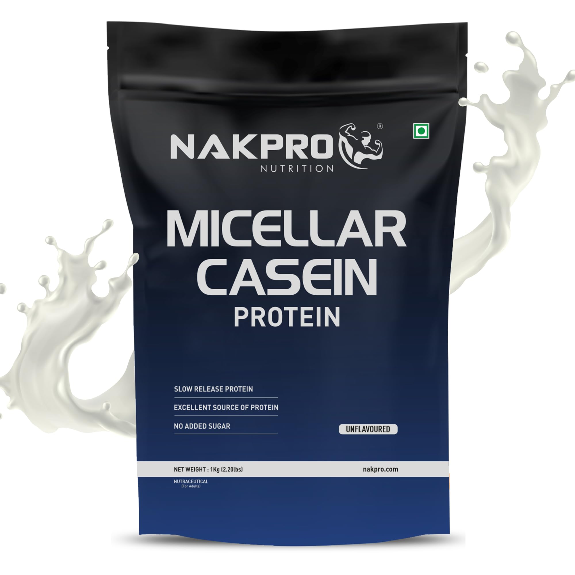 NAKPRO 100% Micellar Casein Protein Supplement | 28.80g Protein, 12.10g EAAs, 5.48g BCAA | Slow Absorbing Micellar Casein Pro