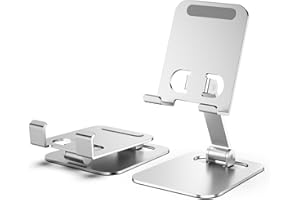 Bigqin 2 Stück Handy Ständer, Faltbarer Handyhalterung Aluminium Handy Halterung, Universal Handyhalter Tisch Multi-Winkel Einstellbar Tablet Ständer für Handys und Tablets - Silber