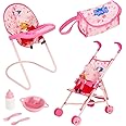 Peppa Pig 7-Piece Nursery Playset Bundle | Includes Dolly Highchair, Peppa Pig Stroller, Reusable Cutlery, Changing Bag & Mat | Doll Pram & Pushchair Accessories for Kids Ages 3+