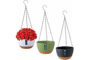 Exquilnova 3Pcs Hanging Plant Pot,Hanging Basket with Drainage Holes and Saucers,Hanging Plant Holder for Outdoor Indoor,Hanging Basket Indoor for Plants Flowers (Mixed Color)