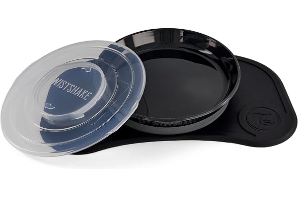 Twistshake Ensemble de Vaisselle pour Bébé Mini | Assiette Ventouse + Set de Table (31x17) | Sevrage sans BPA | 3 Parties | 6 Mois+ | Noir