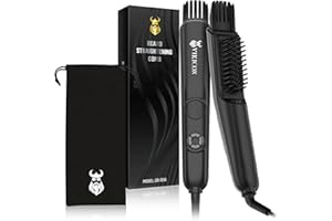 VIKICON Beard Straighteners Brush for Men, 3-in-1 Professional Hot Beard Combs with Volumizer, 4 Straightening Heat Settings, Portable Ionic Hair/Beard Styling Tool for Home/Travel, Anti-Scald Design