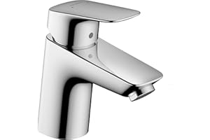 hansgrohe Logis - bathroom tap with push-open waste set, bathroom sink tap with spout height 70 mm, basin mixer tap water-saving (EcoSmart), chrome