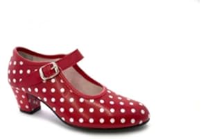 MADE IN SPAIN Sevilla Flamenco Zapatos de Baile Lunares Blancos para Niñas o Mujeres Danka en Rojo