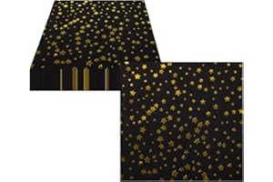 50PCS Party Napkins Serviettes, CEILIWEN Black and Gold Star Napkins, Paper Napkin Tissues, Cocktail Napkins, Disposable Napkins, Happy New Year Napkins Party Decorations, 33x33CM