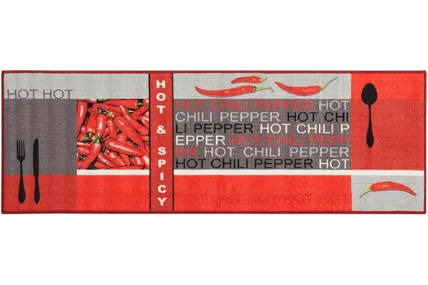 Gångmatta, kökslöpare, chilidesign, chililöpare, köksmatta – vardagsrum entré, hall, kök – varm & Spicy – kedjad, slitstark, lätt att rengöra – 67 x 200 cm