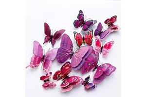 Lohill 36 Stück 3D Schmetterling Wanddeko - Butterfly Wandsticker, Wandtatoo, Balkon Deko, Simulation Schmetterlinge, Kühlschrankaufkleber (Lila)