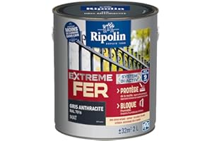 RIPOLIN - Peinture pour Fer Extérieur - Glycéro Antirouille - Sous-couche intégrée - Application directe sur Rouille - Résistante aux Intempéries, UV et Chocs - Mat - 2L - Gris Anthracite RAL 7016