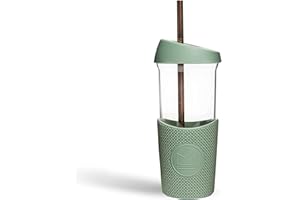 Neon Kactus Vaso de Cristal Para Llevar | Taza Térmica de 20oz con Funda de Silicona | Vaso Reutilizable con Pajita de Metal | Para Cafe o Cualquier Otra Bebida | Bebe con Estilo | Campista Feliz