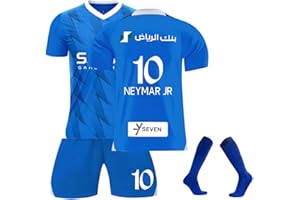 WATSKY Al Hilal Neymar_Fußball Trikot Set für Kinder/Erwachsene,23/24 Neues Al Hilal Nr.10 Fußballtrikot, Fussball Sportshirt, Shorts Und Socken Anzug Herren/Junge Football Kit Blau, Schwarz, Weiß