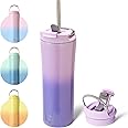 bottlebottle Bottle Bottle Insulated Travel Mug with Straw and Dual-use Lid Stainless Steel Coffee Cup 500ml(18oz) Thermal Iced Coffee Flask Tumbler with Handle(Purple Gradient)
